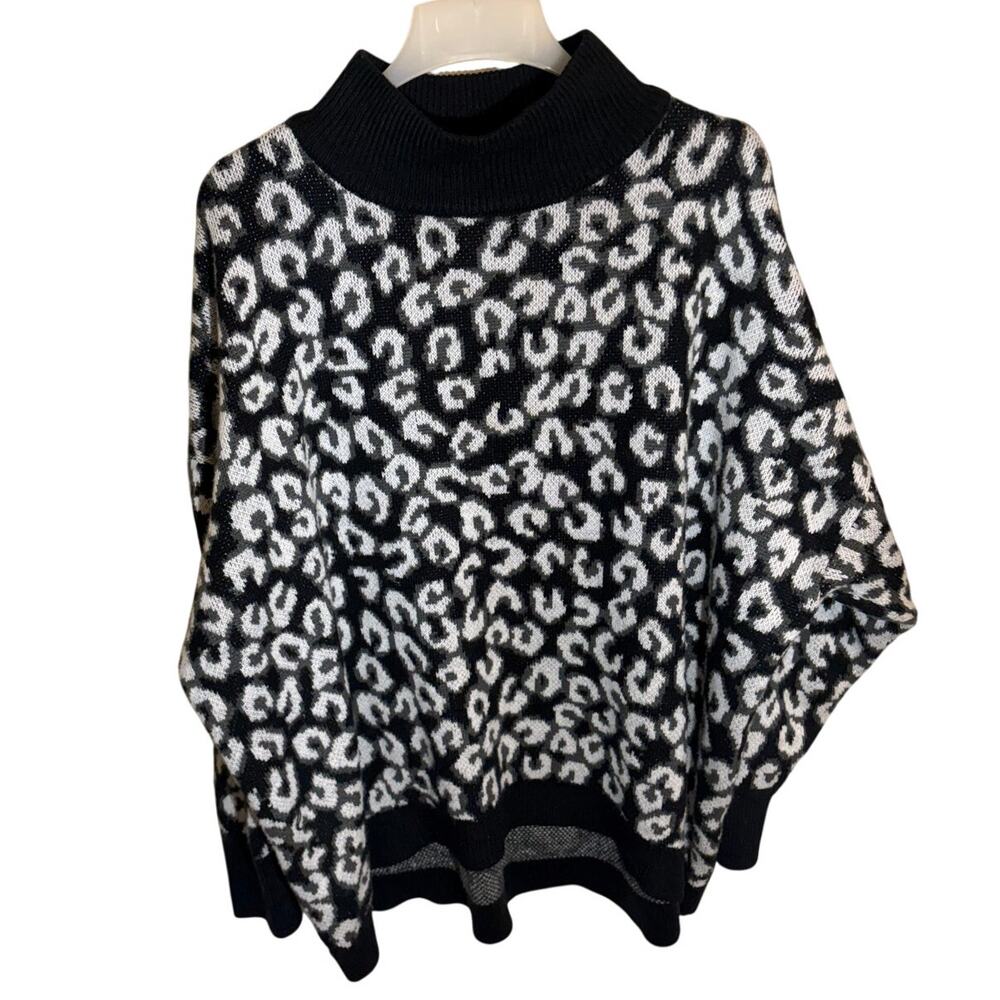 Crown & Ivy Sweater XXL Leopard Animal Print Mock Neck Tunic Sweater Oversized